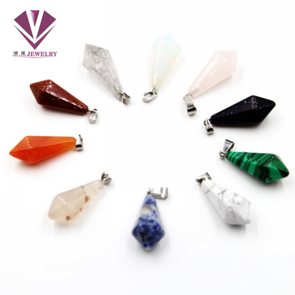 Natural stone long onal cone pendant, lapis lazuli, amethyst, white crystal, agate stone, red stone