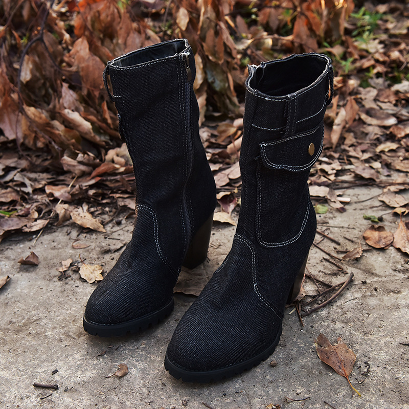 2020 Giant Ti Whole Independent Station Wish Foreign Trade Large Size High Heel Denim Tube Women's Boots 2020 Giant Ti Whole Independent Station Wish Foreign Trade Large Size High Heel Denim Tube Women's Boots