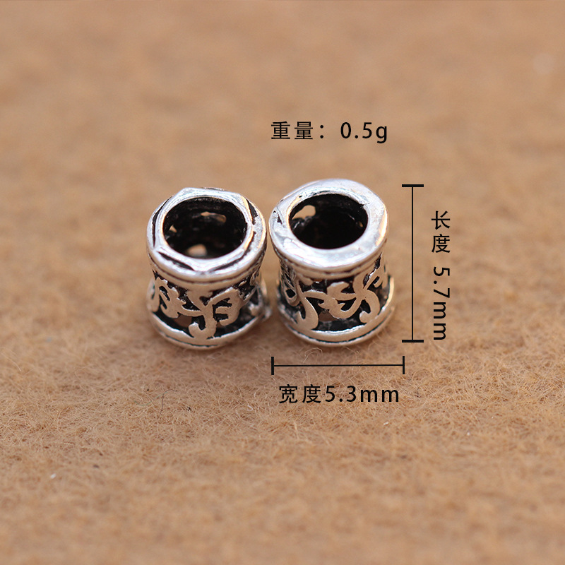 S925 pure yintai silver accessories wholesale DIY bracelet garnet bead protection bead hollow pattern beads