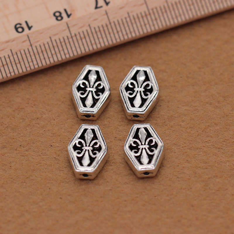 S925 sterling silver cross Thai silver accessories wholesale DIY bracelet garnet beaded spacer plate spacer hollow pattern beads