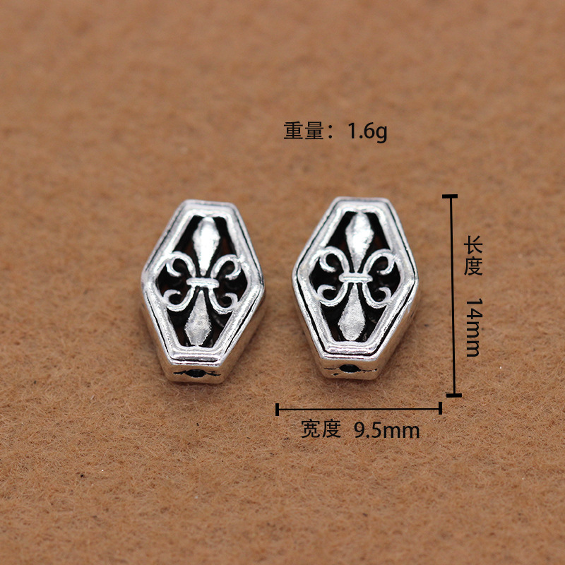 S925 sterling silver cross Thai silver accessories wholesale DIY bracelet garnet beaded spacer plate spacer hollow pattern beads