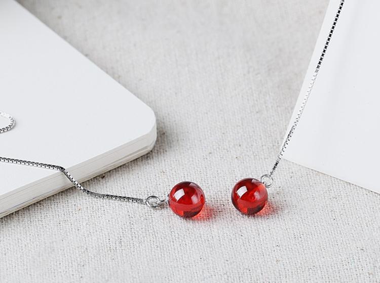 925 Sterling Silver Ear Lines Earrings Garnet Red Crystal Stud Earrings Women's Long Tassel Earrings Internet Celebrity Korean Anti-Allergy 925 Sterling Silver Ear Lines Earrings Garnet Red Crystal Stud Earrings Women's Long Tassel Earrings Internet Celebrity Korean Anti-Allergy