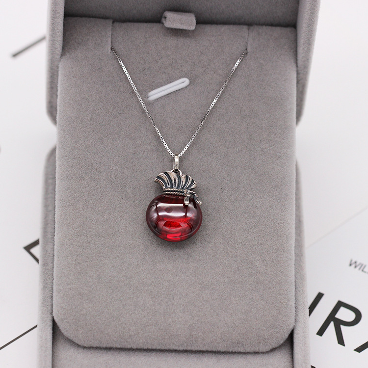 S925 pure silver vintage garnet gourd necklace simple and versatile fashion valentine's day gift Japan and South Korea popular accessories