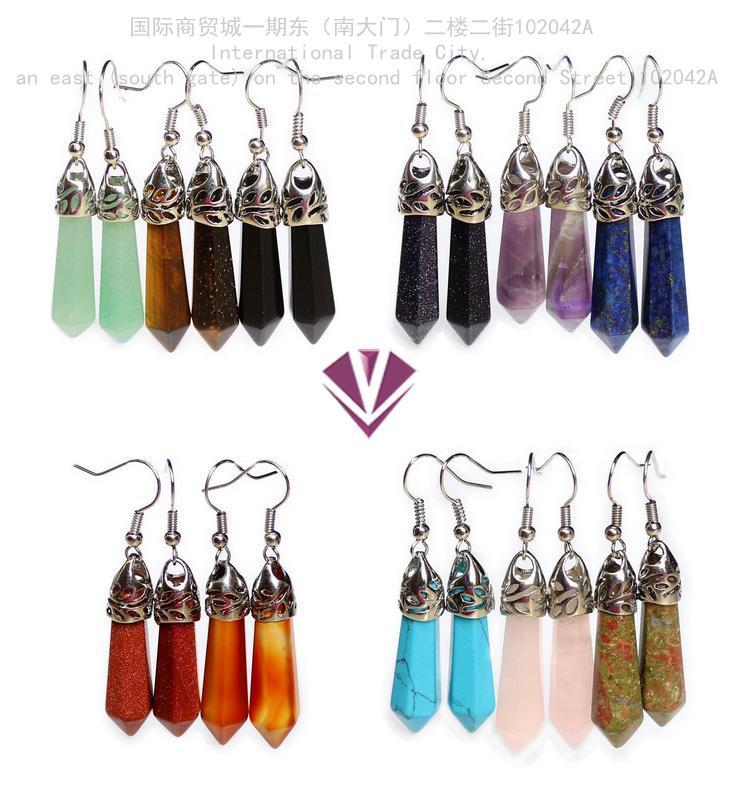 Natural stone six prism Earrings Jewelry, agate, opal, turquoise and Amethyst