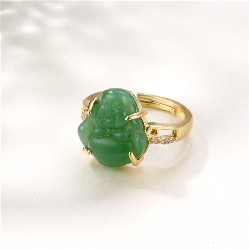 Amazon Maitreya Buddha Ring Copper Plating 18K Gold Inlaid with Jade Rings One Size Open Ring Buddha Bracelet for Women