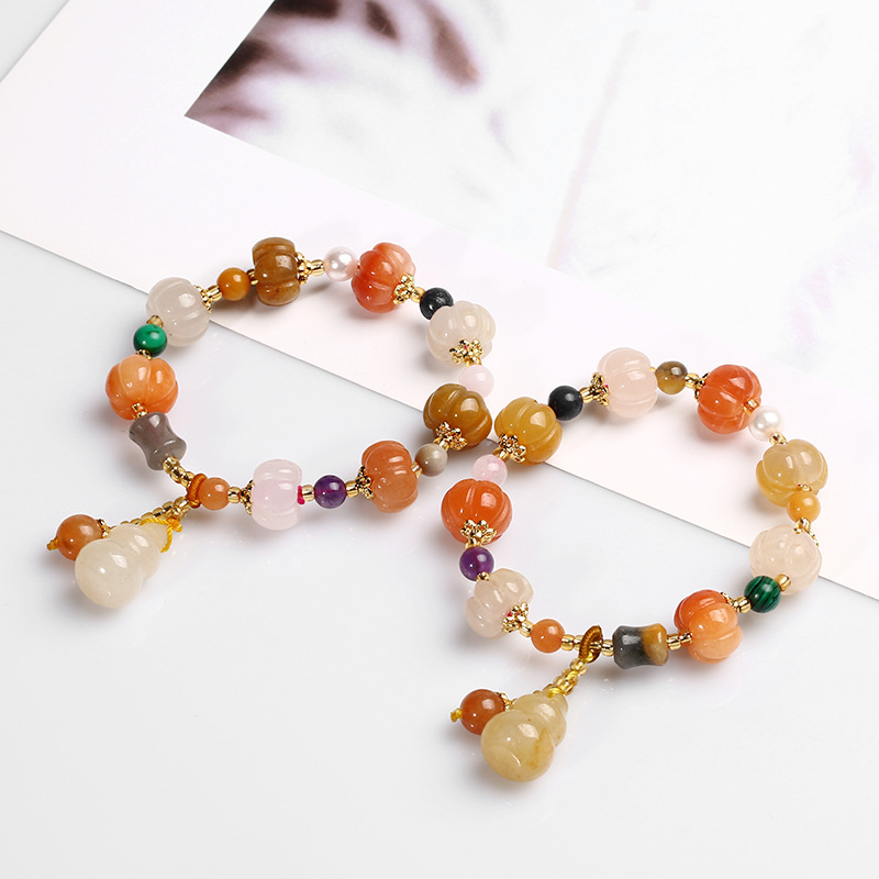 Original Natural Xinjiang Jinsi Jade Bracelet Auspicious Men and Women Couple Pumpkin Beads Bamboo Hanging Gourd Topaz Bracelet Original Natural Xinjiang Jinsi Jade Bracelet Auspicious Men and Women Couple Pumpkin Beads Bamboo Hanging Gourd Topaz Bracelet
