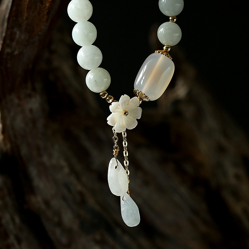 Original High-End Natural Emerald Bracelet 14K Gilded Women&#039;s Hanging Natural Shell Flower Jade Droplet Type Bracelet
