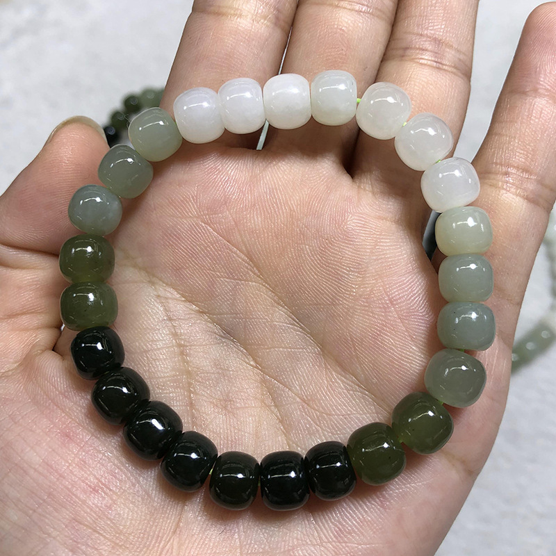 Qinghai Hetian Jade Old Beads Bracelet Jade Hand Toy Hetian White Jade Bracelet Men's and Women's Jasper Multi-Treasure Bracelet Qinghai Hetian Jade Old Beads Bracelet Jade Hand Toy Hetian White Jade Bracelet Men's and Women's Jasper Multi-Treasure Bracelet