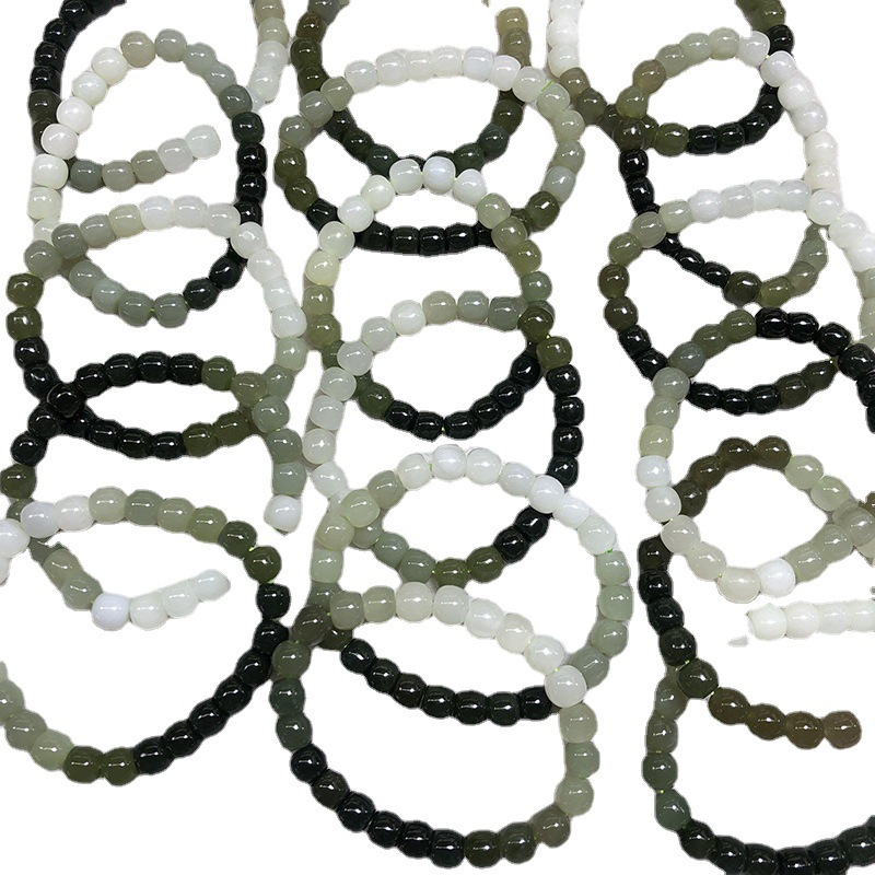 Qinghai Hetian Jade Old Beads Bracelet Jade Hand Toy Hetian White Jade Bracelet Men&#039;s and Women&#039;s Jasper Multi-Treasure Bracelet