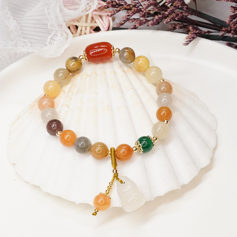 New Chalcedony Gourd Bracelet Women's Retro Chinese Style Ethnic Olivine Bracelet Simple Jinsi Jade Bracelet Wholesale
