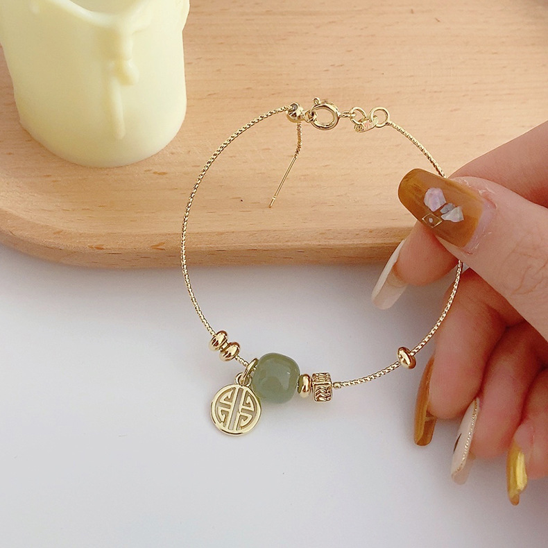 Chinese Style Hetian Jade Bracelet ~ Retro Simple Hollow Wanfu Brand Drawable Adjustable Bracelet Girlfriends Bracelet