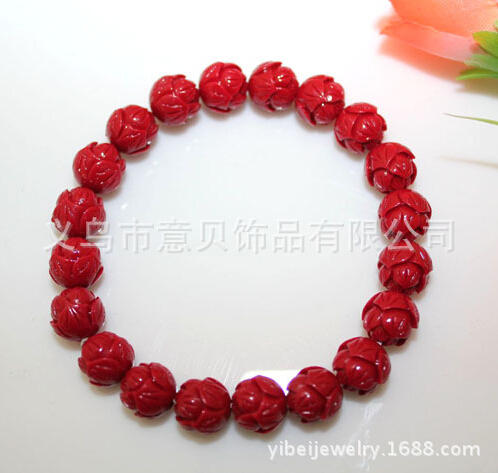 [YiBei Coral] natural coral powder Buddhist 9mm lotus Beads Bracelet