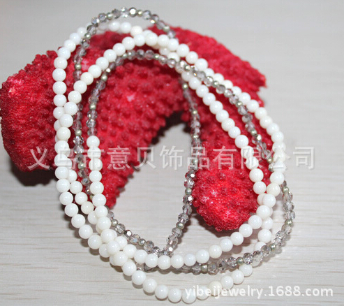 Bay natural coral beads plus Crystal elastic bracelet-white coral necklace bracelet
