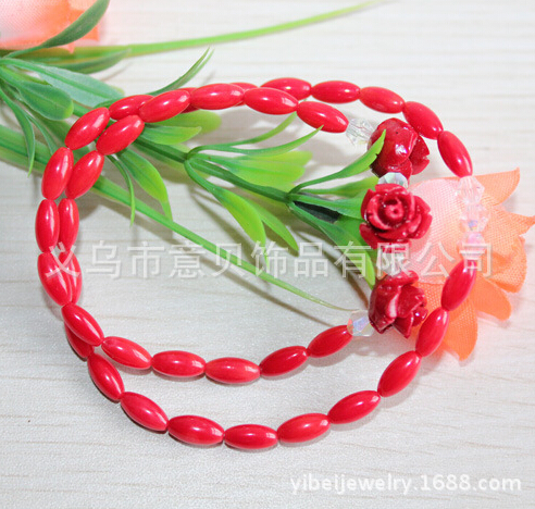 Natural powder rice beads in rose coral bracelet coral Bracelet Crystal small gold Beads Bracelet