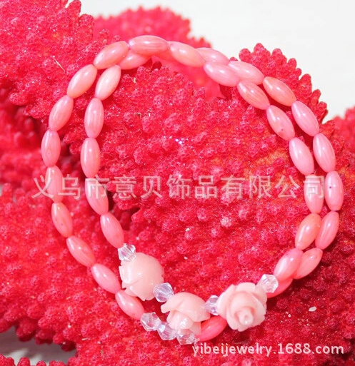 Natural coral Beads Bracelet bracelet double ring Crystal rose bracelet shell jewelry Natural coral Beads Bracelet bracelet double ring Crystal rose bracelet shell jewelry
