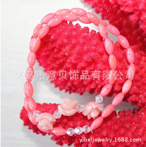 Natural coral Beads Bracelet bracelet double ring Crystal rose bracelet shell jewelry Natural coral Beads Bracelet bracelet double ring Crystal rose bracelet shell jewelry