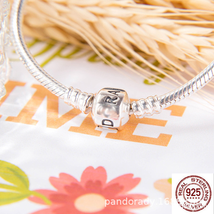 Van Pandora S925 Silver Bracelet 590702hv Classic Square Head Snake Bones Chain DIY with Silver Bead Beads