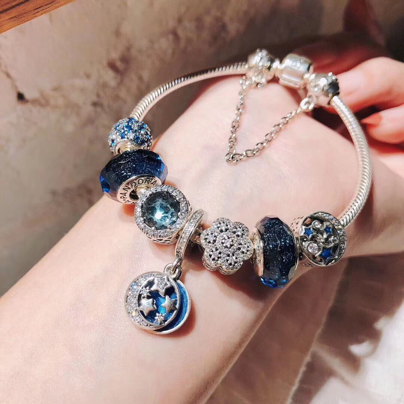 Pandora Dream Shining Stars Sterling Silver S925 Beads Bright Blue Nostalgic Night Sky Dazzling Starry Sky Bracelet Pandora Dream Shining Stars Sterling Silver S925 Beads Bright Blue Nostalgic Night Sky Dazzling Starry Sky Bracelet