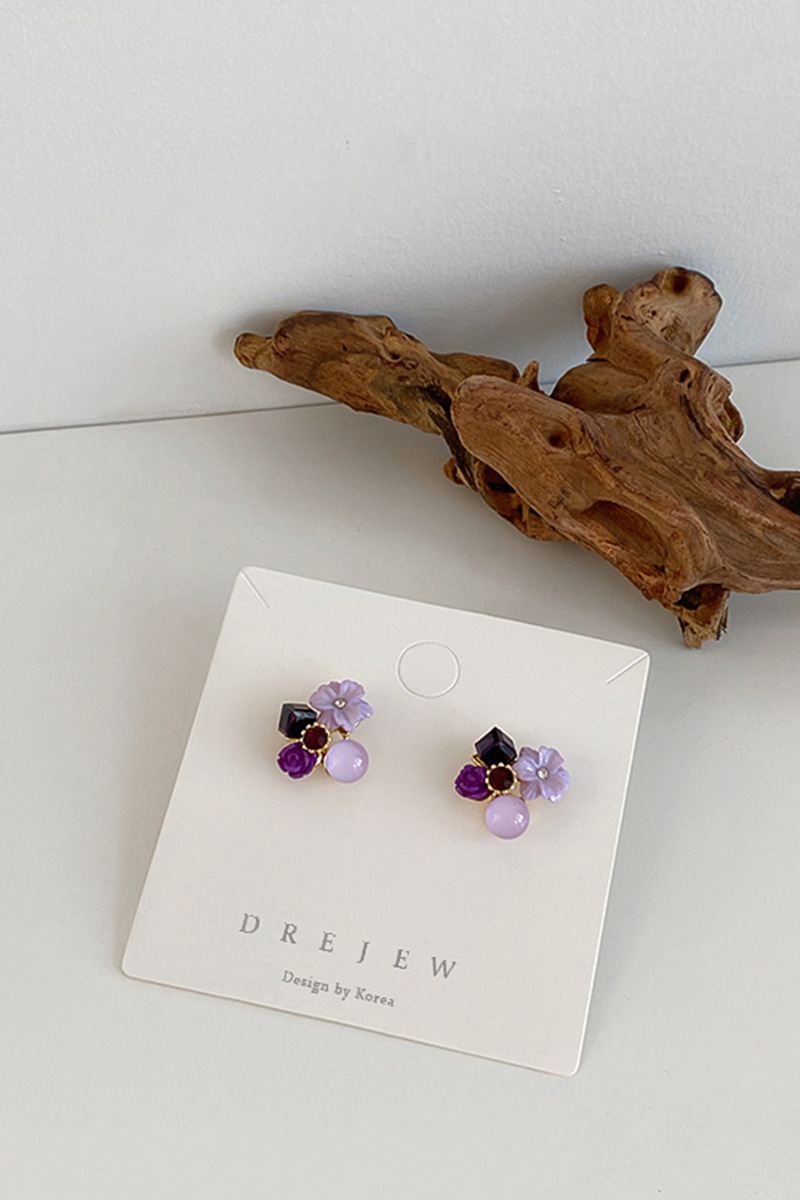 925 Silver Needle Purple Opal Diamond Crystal Flower Earrings South Korea Petite Earrings Mori Style Girlish Heart Ear Studs