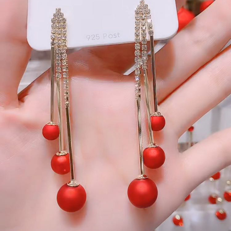 Korean Dongdaemun Same Product Earrings Beauty Fairy Temperamental All-Matching Long Purple Crystal Tassel Slim Face Earrings