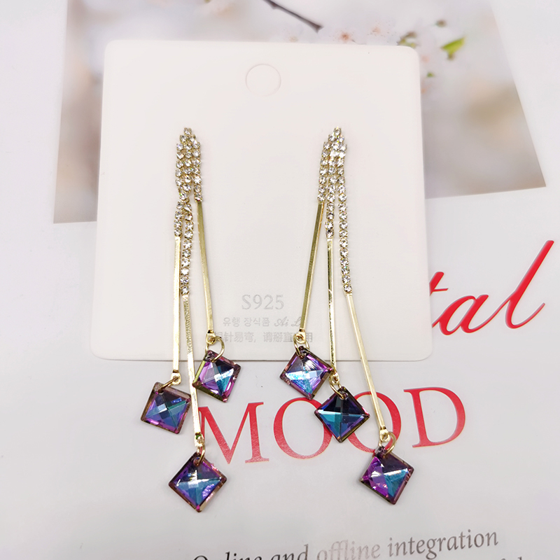 Korean Dongdaemun Same Product Earrings Beauty Fairy Temperamental All-Matching Long Purple Crystal Tassel Slim Face Earrings Korean Dongdaemun Same Product Earrings Beauty Fairy Temperamental All-Matching Long Purple Crystal Tassel Slim Face Earrings