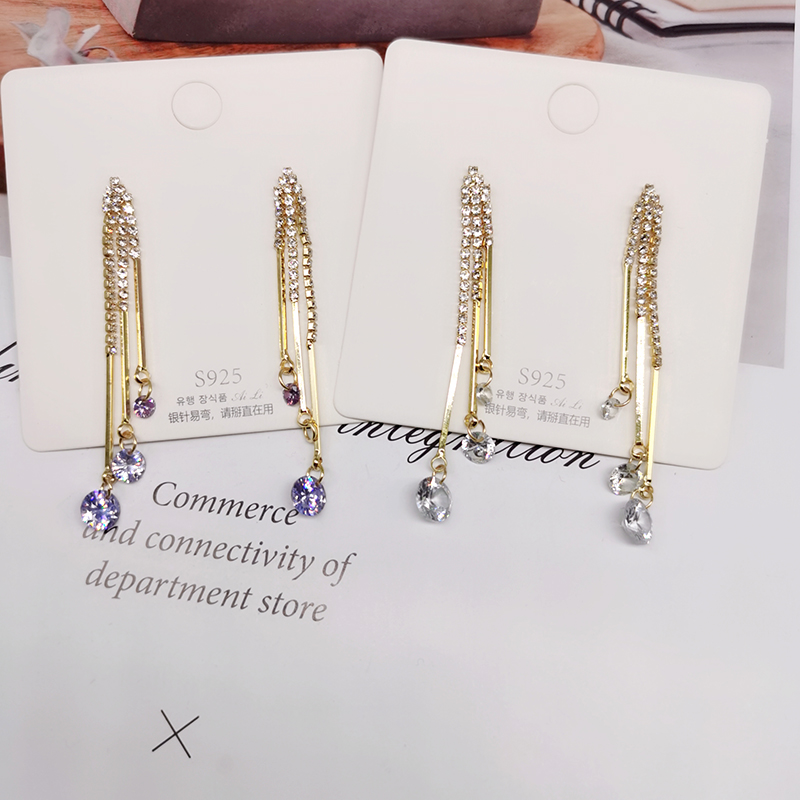Korean Dongdaemun Same Product Earrings Beauty Fairy Temperamental All-Matching Long Purple Crystal Tassel Slim Face Earrings Korean Dongdaemun Same Product Earrings Beauty Fairy Temperamental All-Matching Long Purple Crystal Tassel Slim Face Earrings