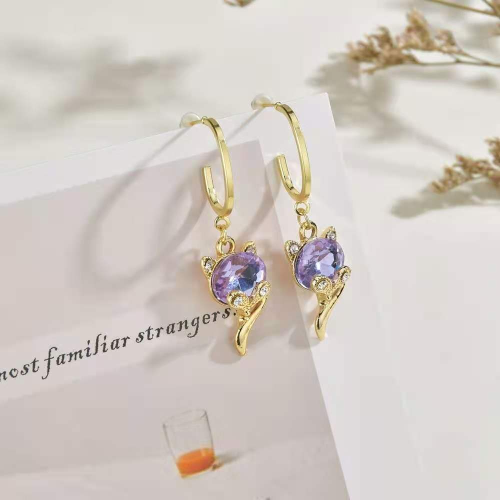 Amethyst Linghu Stud Earrings Crystal Charming Fox Sterling Silver Needle Purple Female Temperament New Fashion Freshess Earrings Amethyst Linghu Stud Earrings Crystal Charming Fox Sterling Silver Needle Purple Female Temperament New Fashion Freshess Earrings