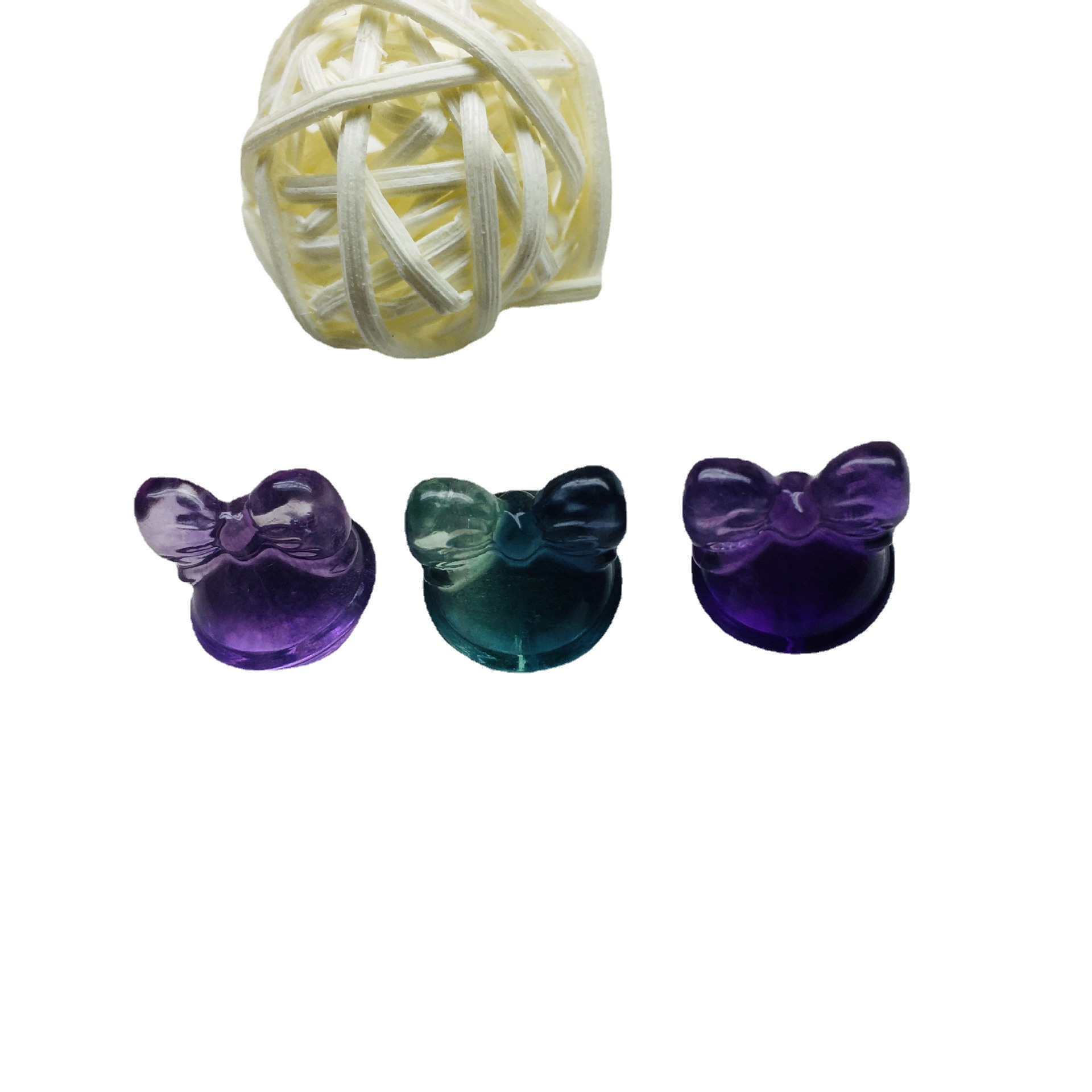 Natural Crystal Jade Colorful Fluorite Green Purple Sculpture Bell Bow DIY Accessories Bell Pendant