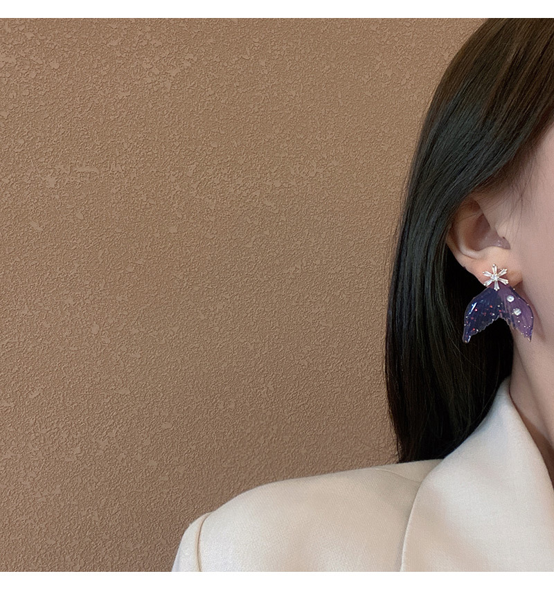 Sterling Silver Needle Korean Style Personalized Crystal Clear Fishtail Earrings Dream Purple Colorful Temperament Popular High-Grade Earrings Sterling Silver Needle Korean Style Personalized Crystal Clear Fishtail Earrings Dream Purple Colorful Temperament Popular High-Grade Earrings