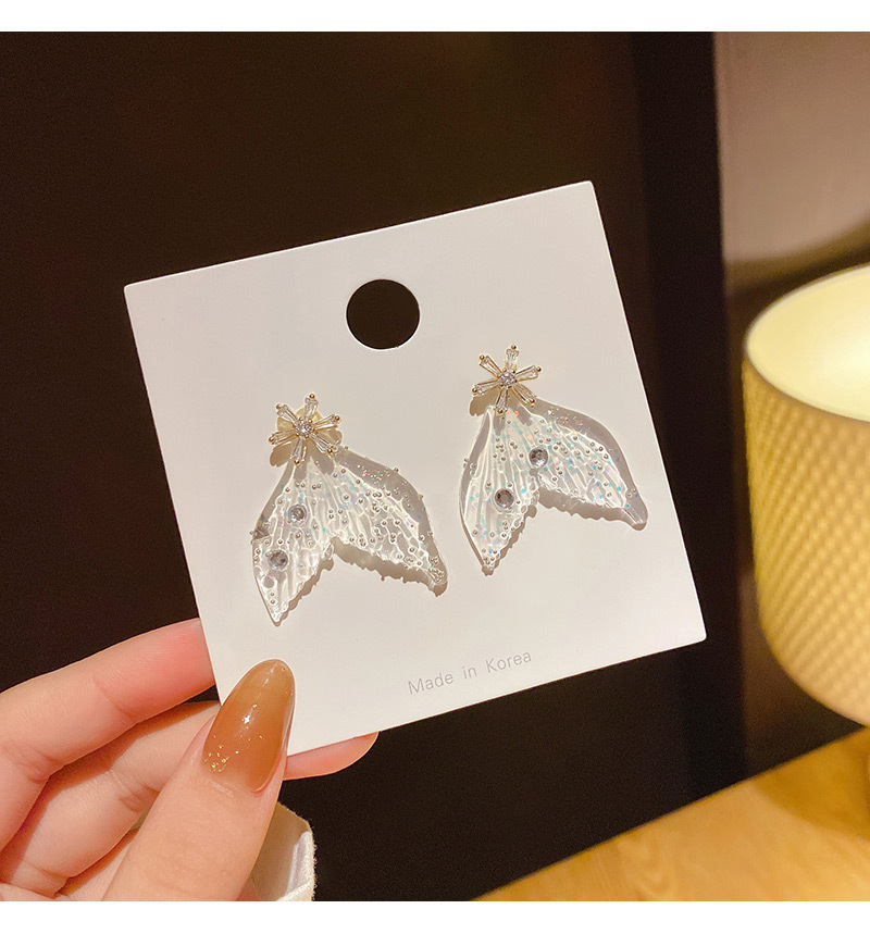Sterling Silver Needle Korean Style Personalized Crystal Clear Fishtail Earrings Dream Purple Colorful Temperament Popular High-Grade Earrings Sterling Silver Needle Korean Style Personalized Crystal Clear Fishtail Earrings Dream Purple Colorful Temperament Popular High-Grade Earrings