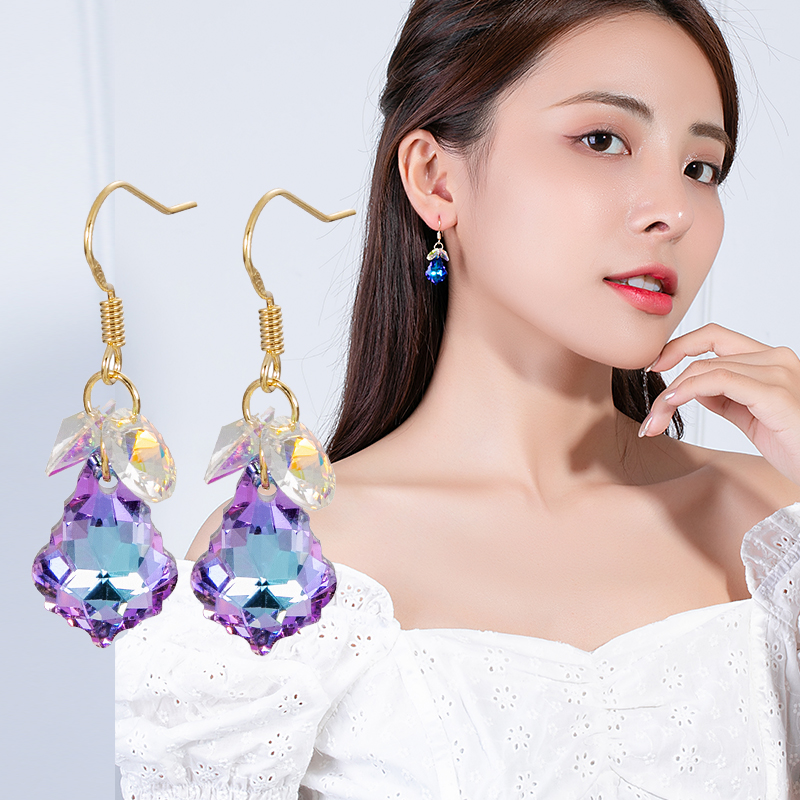 Austrian Artificial Crystal Earrings Elegant Purple Earrings Factory Direct Sales Online Influencer Eardrops New Korean Earrings