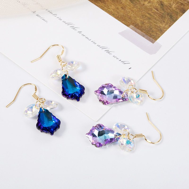 Austrian Artificial Crystal Earrings Elegant Purple Earrings Factory Direct Sales Online Influencer Eardrops New Korean Earrings