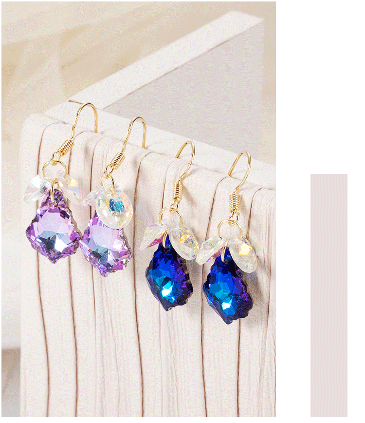 Austrian Artificial Crystal Earrings Elegant Purple Earrings Factory Direct Sales Online Influencer Eardrops New Korean Earrings