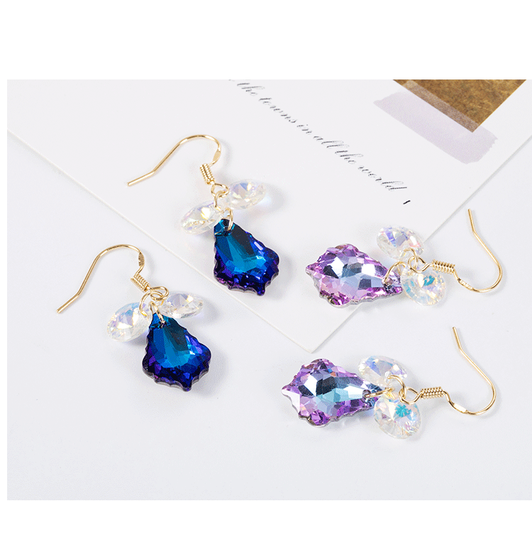 Austrian Artificial Crystal Earrings Elegant Purple Earrings Factory Direct Sales Online Influencer Eardrops New Korean Earrings