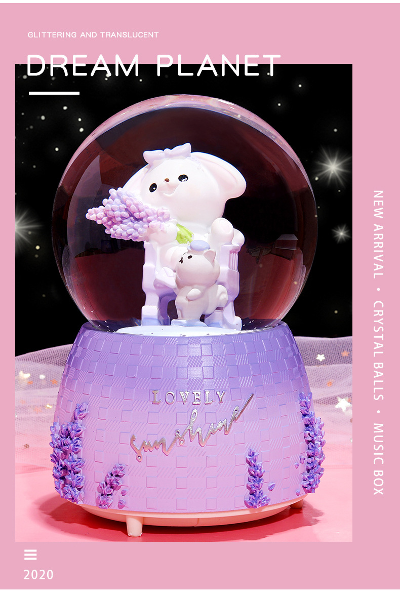 INS Girl Heart Purple Lavender Bear Crystal Ball Music Box Decoration Music Box Rotating Snow Children's Gift INS Girl Heart Purple Lavender Bear Crystal Ball Music Box Decoration Music Box Rotating Snow Children's Gift