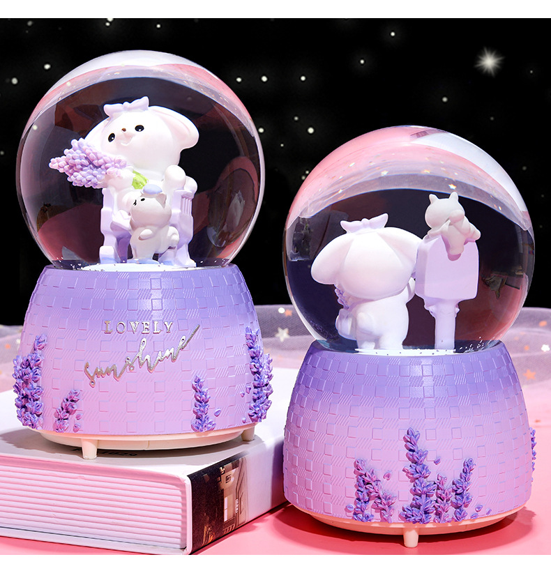 INS Girl Heart Purple Lavender Bear Crystal Ball Music Box Decoration Music Box Rotating Snow Children's Gift INS Girl Heart Purple Lavender Bear Crystal Ball Music Box Decoration Music Box Rotating Snow Children's Gift