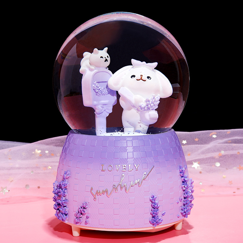 INS Girl Heart Purple Lavender Bear Crystal Ball Music Box Decoration Music Box Rotating Snow Children's Gift INS Girl Heart Purple Lavender Bear Crystal Ball Music Box Decoration Music Box Rotating Snow Children's Gift