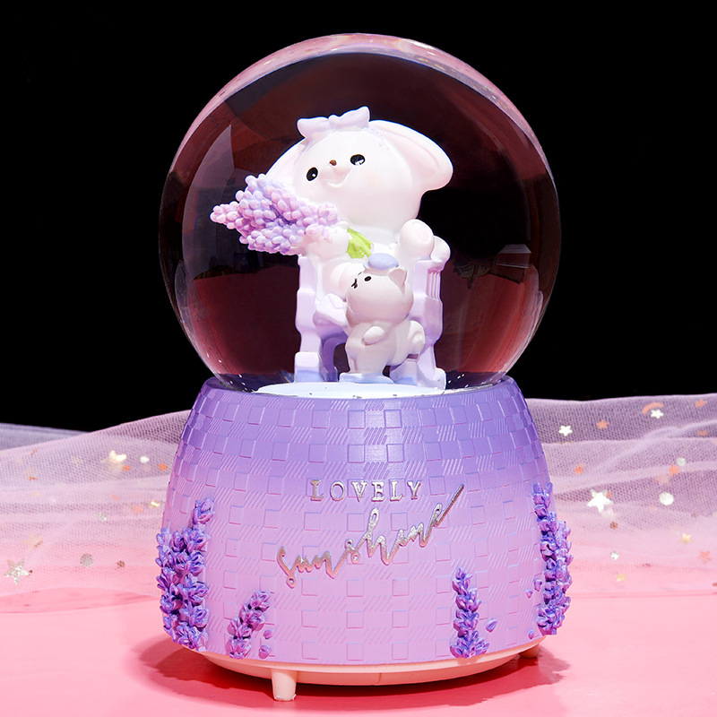 INS Girl Heart Purple Lavender Bear Crystal Ball Music Box Decoration Music Box Rotating Snow Children's Gift INS Girl Heart Purple Lavender Bear Crystal Ball Music Box Decoration Music Box Rotating Snow Children's Gift