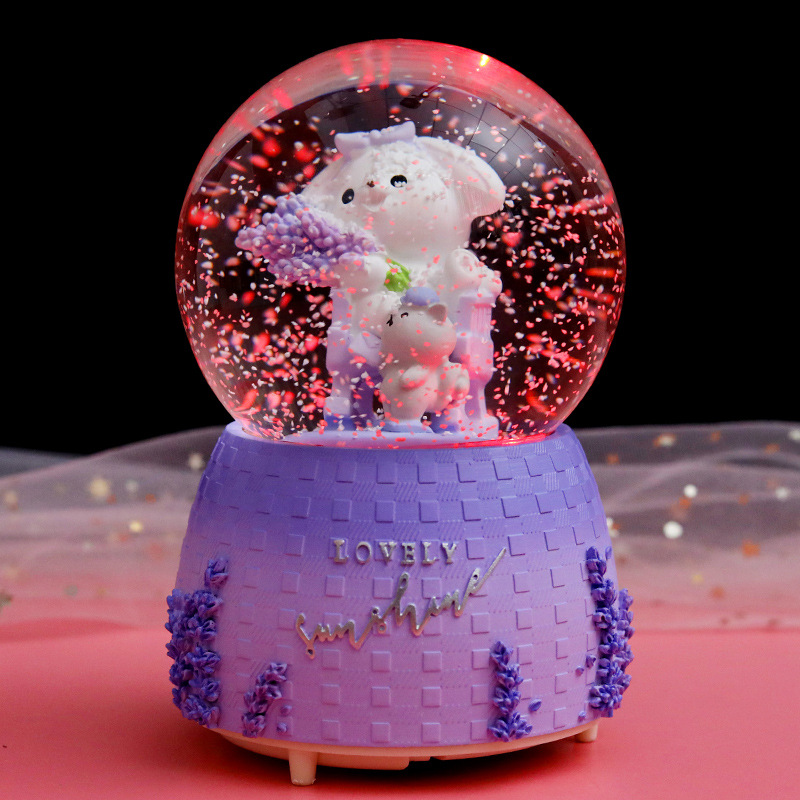 INS Girl Heart Purple Lavender Bear Crystal Ball Music Box Decoration Music Box Rotating Snow Children's Gift INS Girl Heart Purple Lavender Bear Crystal Ball Music Box Decoration Music Box Rotating Snow Children's Gift