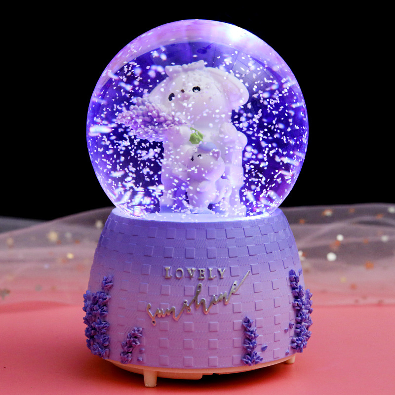 INS Girl Heart Purple Lavender Bear Crystal Ball Music Box Decoration Music Box Rotating Snow Children's Gift INS Girl Heart Purple Lavender Bear Crystal Ball Music Box Decoration Music Box Rotating Snow Children's Gift