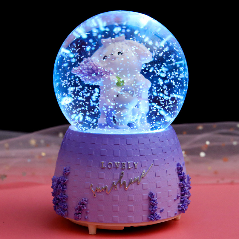 INS Girl Heart Purple Lavender Bear Crystal Ball Music Box Decoration Music Box Rotating Snow Children's Gift INS Girl Heart Purple Lavender Bear Crystal Ball Music Box Decoration Music Box Rotating Snow Children's Gift
