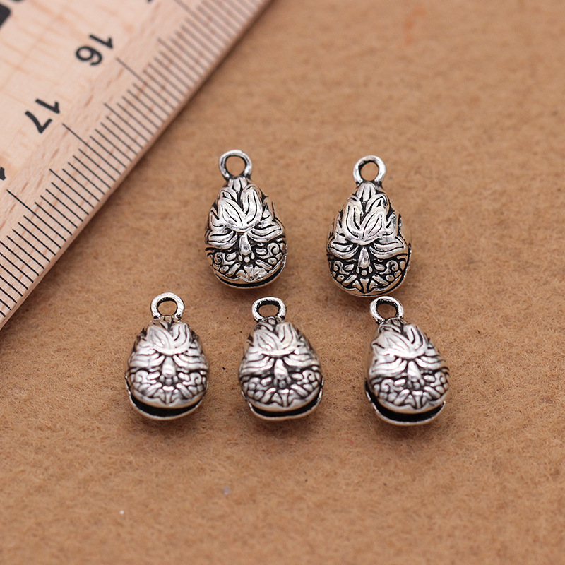 DiyS925 Thai anemone wood fish bell pendant Diy buddhist beads crystal Thai silver accessories wholesale