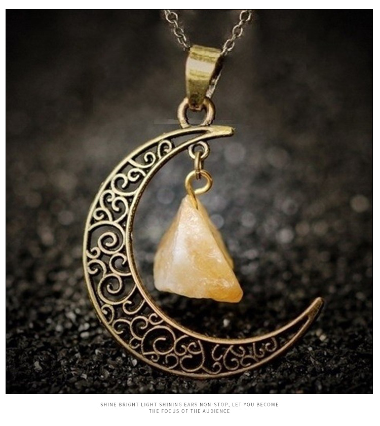 and America Cross Border Jewelry AliExpress Ornament Natural Stone Crystal Necklace Vintage Moon Alloy Sweater Chain