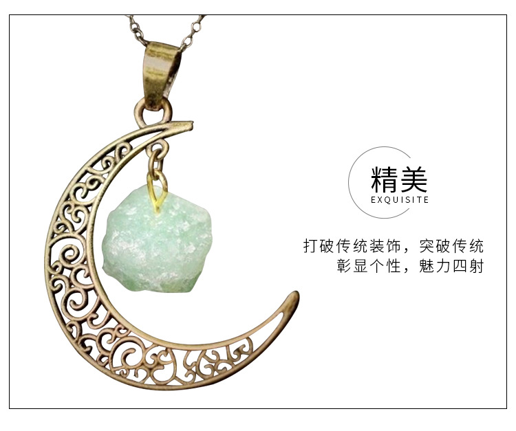 and America Cross Border Jewelry AliExpress Ornament Natural Stone Crystal Necklace Vintage Moon Alloy Sweater Chain