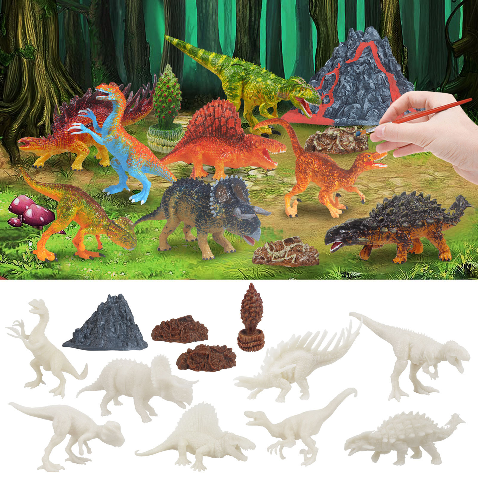Cross-Border DIY Painted Dinosaur White Blank Model Graffiti Sword Dragon Dragon Painting Volcano Tree Stone Set Children's Toys