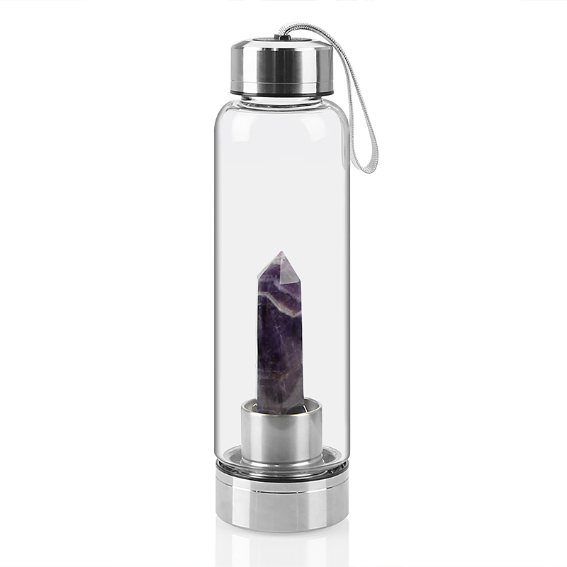 Hexagonal Wand Healing Amethyst Stone Water Bottle