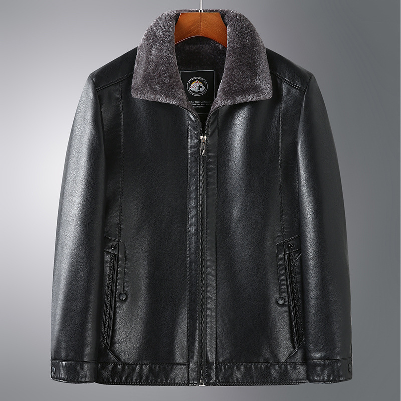 Products in Stock New Middle-Aged and Elderly Men&#039;s Leather Coat Stone Washed Business Gentleman Casual Polo Collar Fur One Men&#039;s Wear for Dad