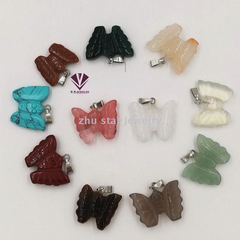 Natural stone decoration with butterfly pendant purple crystal green gold agate gold sand blue sand egg white stone