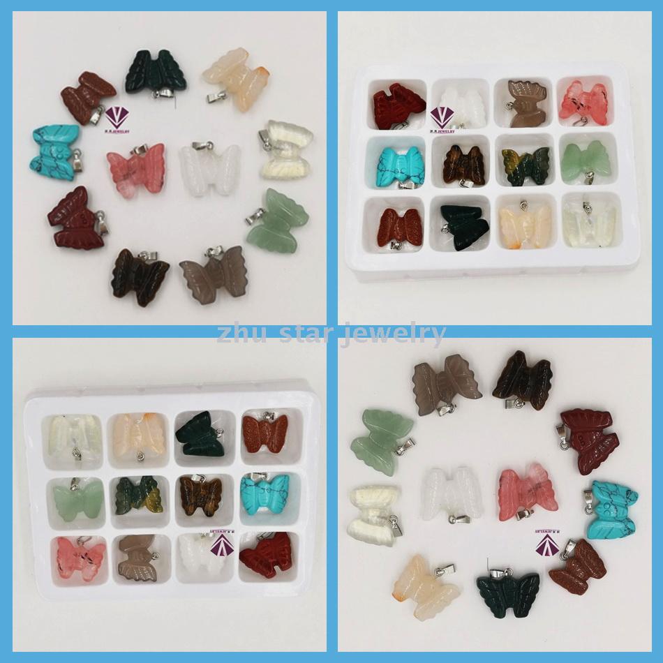 Natural stone decoration with butterfly pendant purple crystal green gold agate gold sand blue sand egg white stone