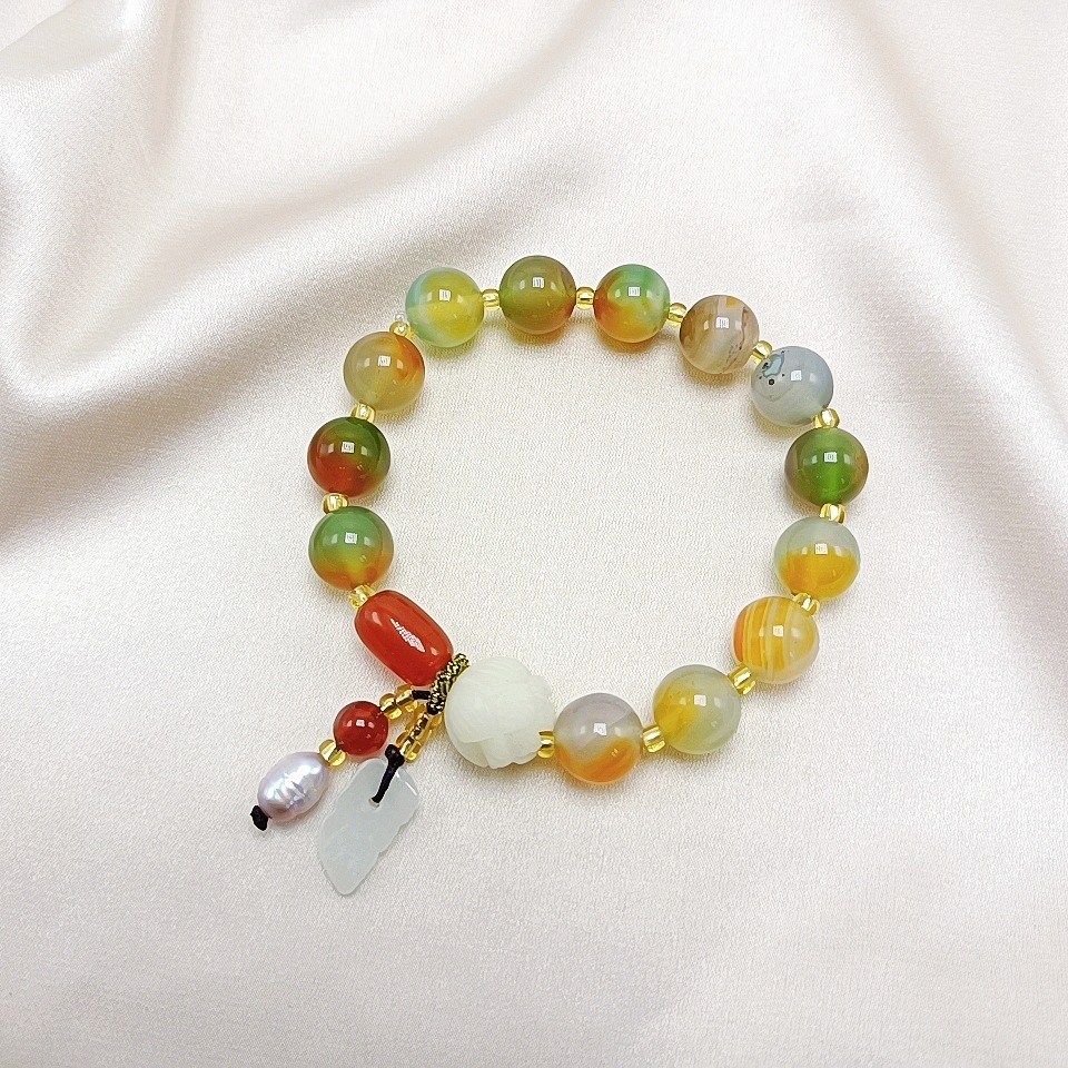 Natural Red Agate Green Agate Bracelet Moisturizing Women's Bracelet Hanging Burma Jade Small Leaf Pearl Duobao Bracelet Natural Red Agate Green Agate Bracelet Moisturizing Women's Bracelet Hanging Burma Jade Small Leaf Pearl Duobao Bracelet